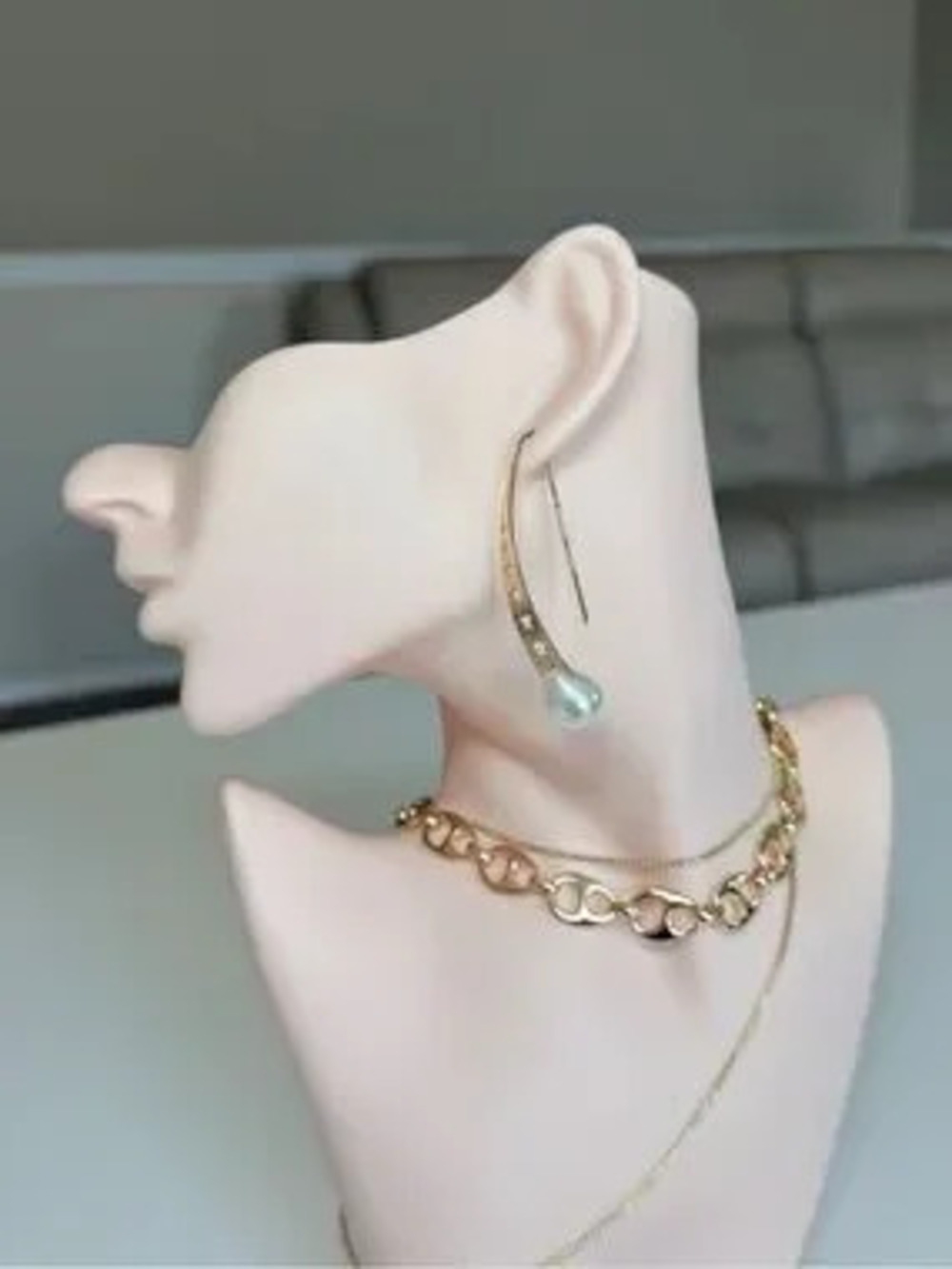 Gold Star Drop Earrings with Pearl Accent
